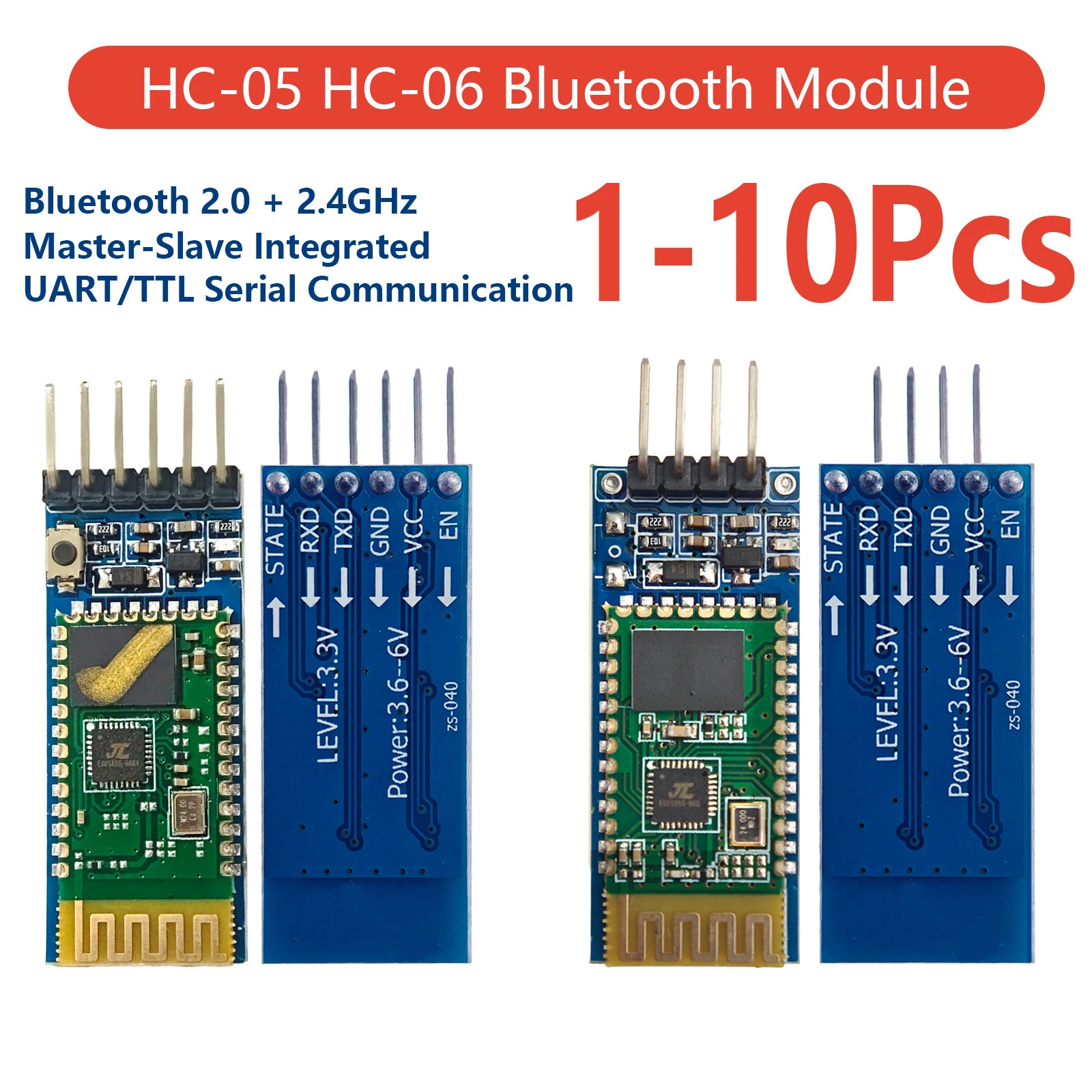 HC-05 HC-06 Bluetooth Module Master Slave UART TTL Wireless Serial Transceiver 3.3V 5V 6V for Arduino DIY Robot 2400bps