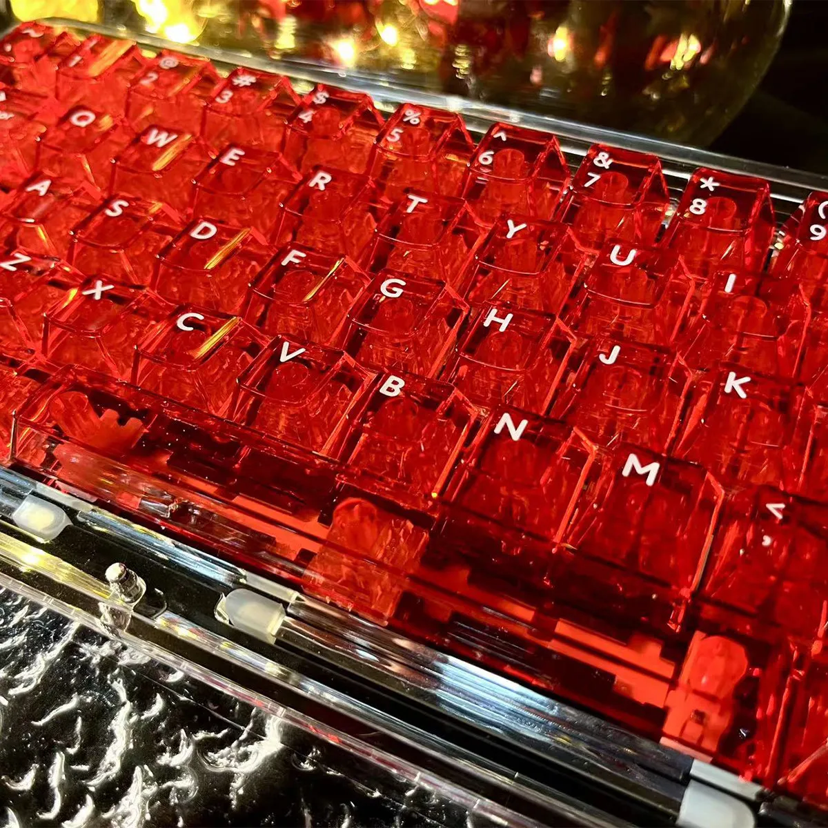 132 Keys Red Full Transparent PC Keycaps Double Shot Crystal Keycaps Cherry Profile for Cherry MX Switches Mechanical keyboard