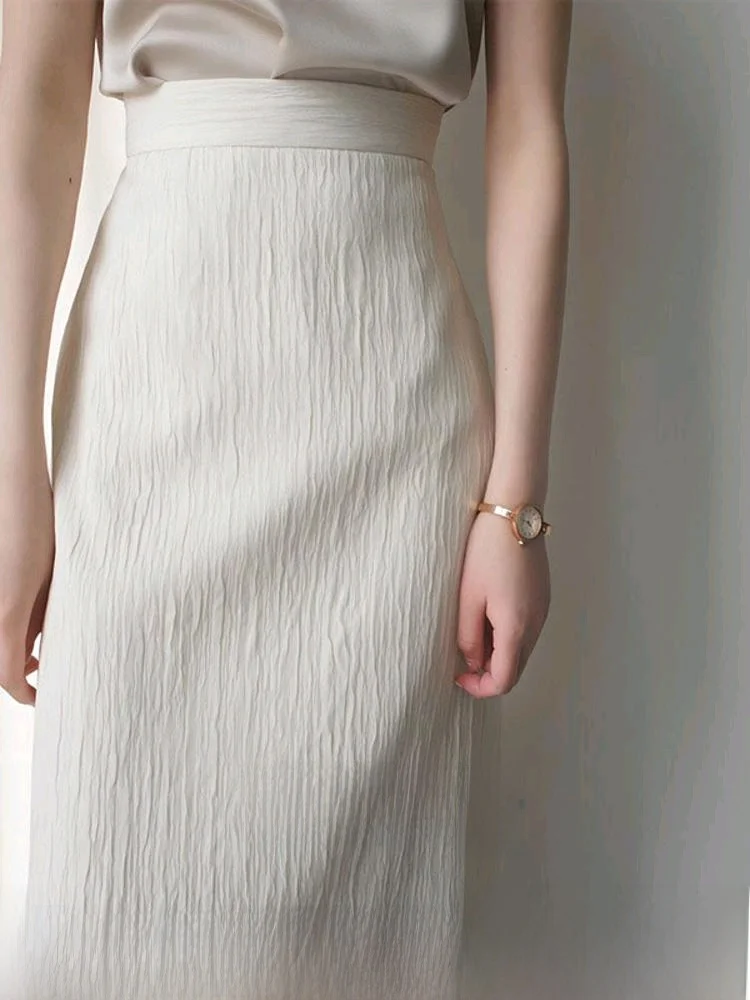 

Acetate f-length Skirt Women's Spor A-line Midi Skirt Summer Collection Ice Silk Chiffon High-waisted Straight-cut ort...