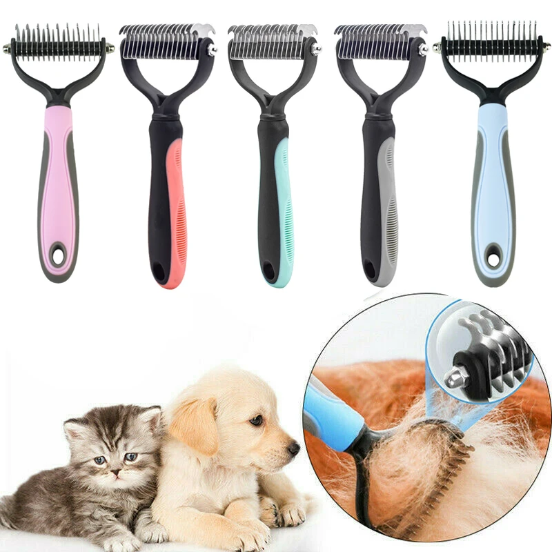 Pet Hair Removal Combs Pet Fur Knot Cutter Double sided Hairdressing Pet Combs Dog Cat Hair Shedding Combs Safe Dematting Brush