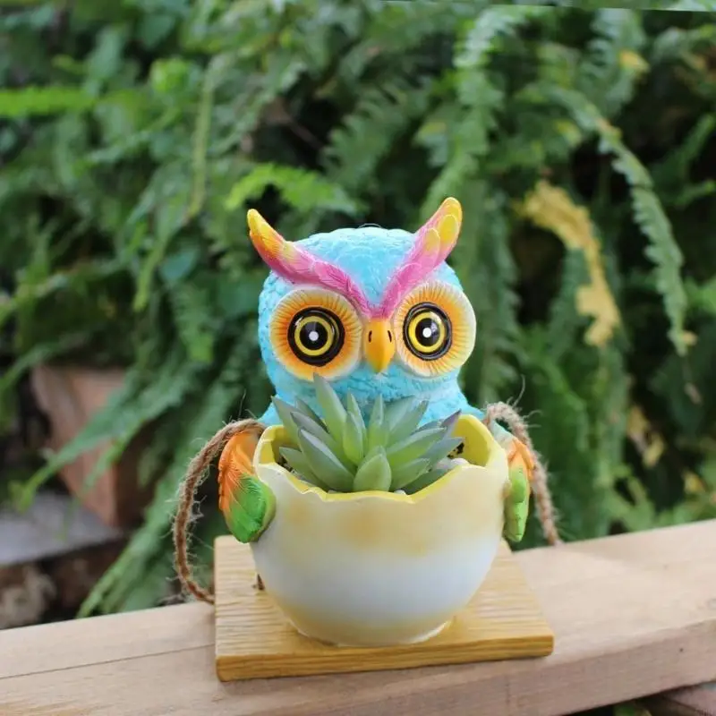 G92C Unique Owl Hanging Planter for Indoor Plant Decorative Resin Flower Pots for Succulents and Small Green Plant