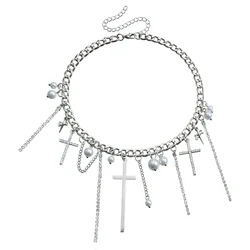 New Fashion Trend Accessories Ins Style Cross Fringe Pearl Necklace for Women Party Jewelry Holiday Gift
