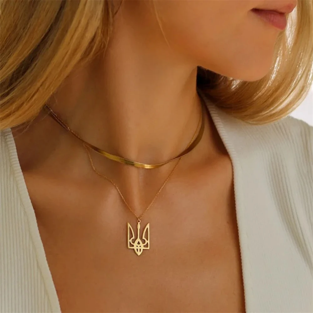 Edelstahl Ukraine National Emblem Halskette Party Schmuck Anhänger Halskette Einfache ukrainische Symbol Halskette – Detail 4