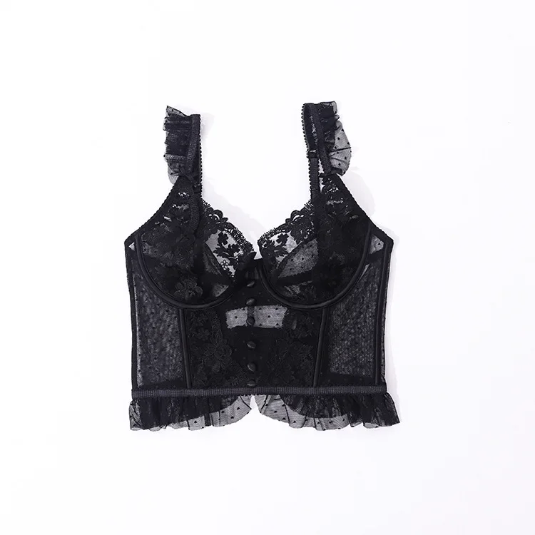 French lace sexy bra with underwire corset ultra thin big bust small Push-up fishbone vest embroidered bra cover