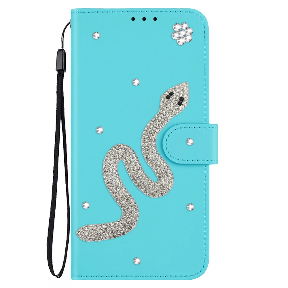 

Snake Wallet Phone Case for iPhone 15 14 13 12 11 Pro Max Mini X XS XR 7 8 6 6S Plus Card Slot Holder Lanyard Leather Cover