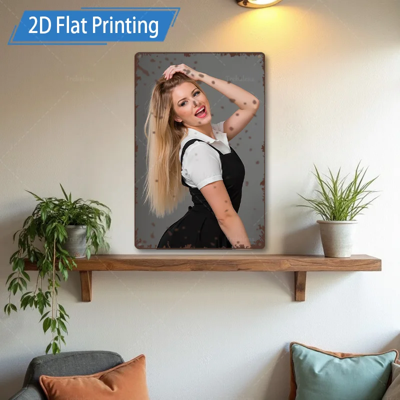 

1pc Metal Sign, 4x16inch "Vintage Style Woman Portrait Rustic Metal Wall Art for Home Decor"