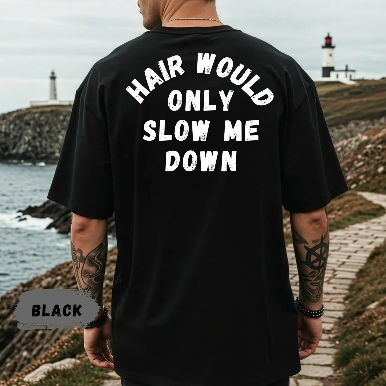 Hair Would Only Slow Me Down Funny Bald Humor Sarcastic T shirt Casual Gym Confidence Meme  vintage Washed Breathable Soft