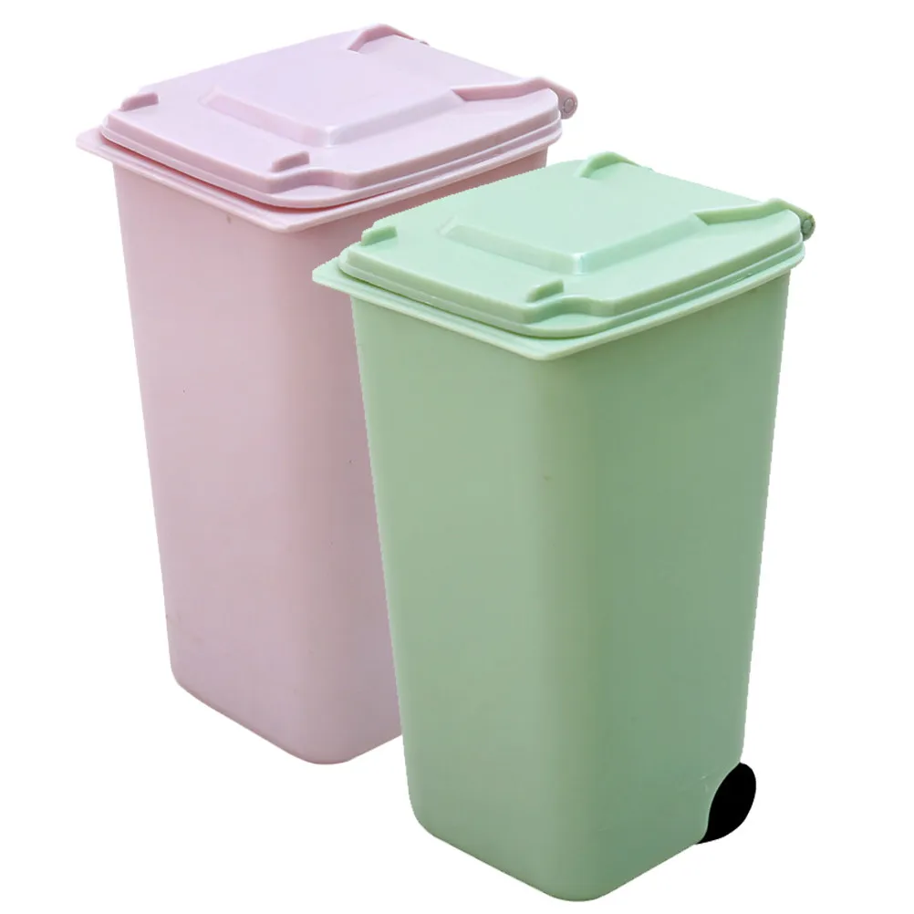 2Pcs Mini Desktop Trash Can Pen Holder Compact PP Small Trash Bin for Desk Dresser Nightstand Kitchen Counter Car Travel Pink