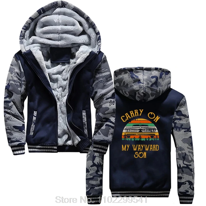 Men's Carry On My Wayward Son Hoodie Harajuku Drama TV Supernatural Hoody Hip Hop Jacket Zip Up Hoodies Cotton Winter Coats