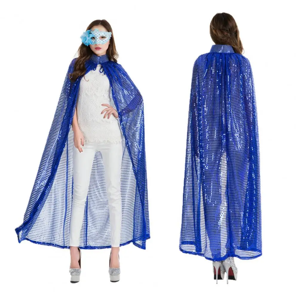 Adult Long Paillette Cape for Women Halloween Party Sequin Cloak Costume Full Length Witch Cosplay Robe for Role-Playing Stage P