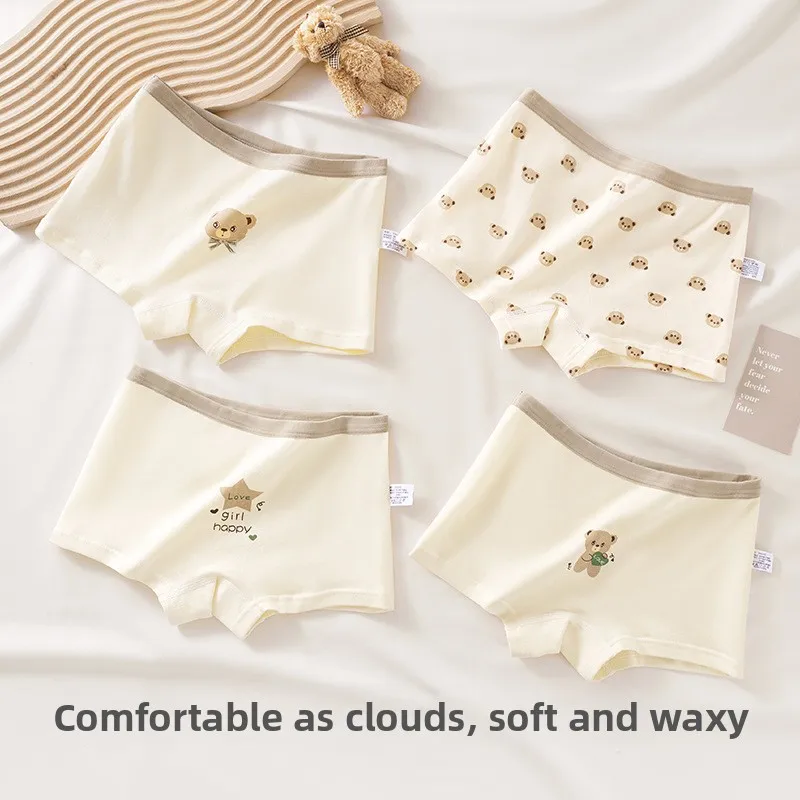 New Soft Cotton Girls Boxer Briefs 4 Pack Non Pinch Pants for Baby Kids Comfortable Underwear