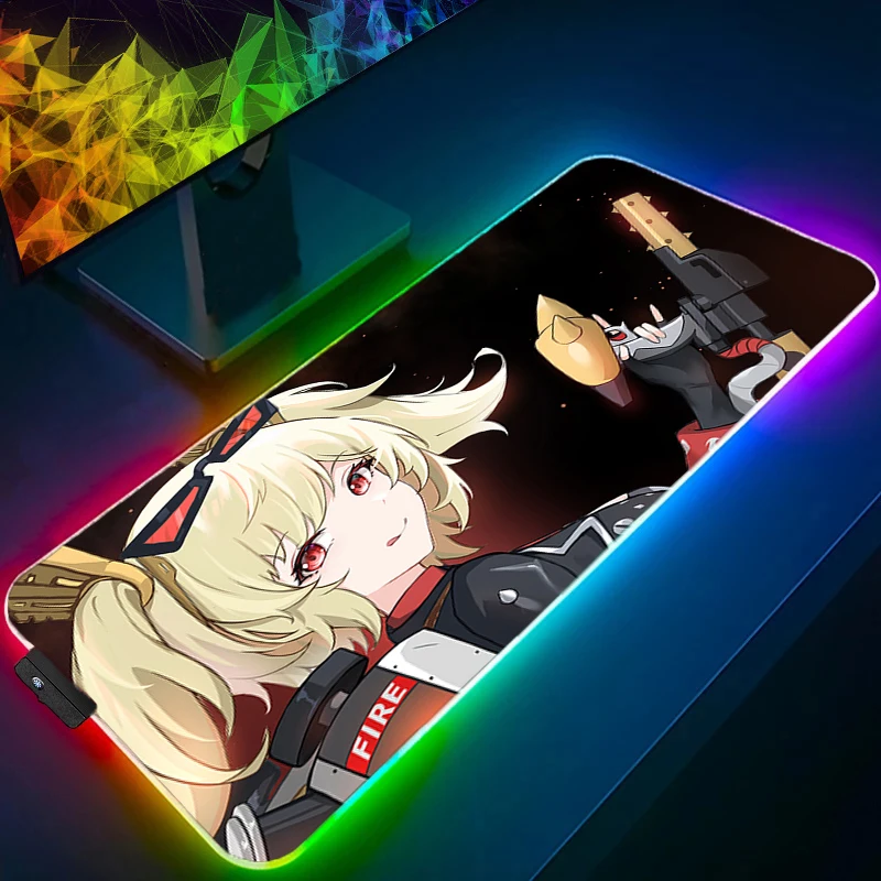 Mouse Pad RGB PC Speed For E-sports Players LED Laptop Computer Zenless Zone Zero Keyboard Pad Burnice White Desk Mat Mousepad