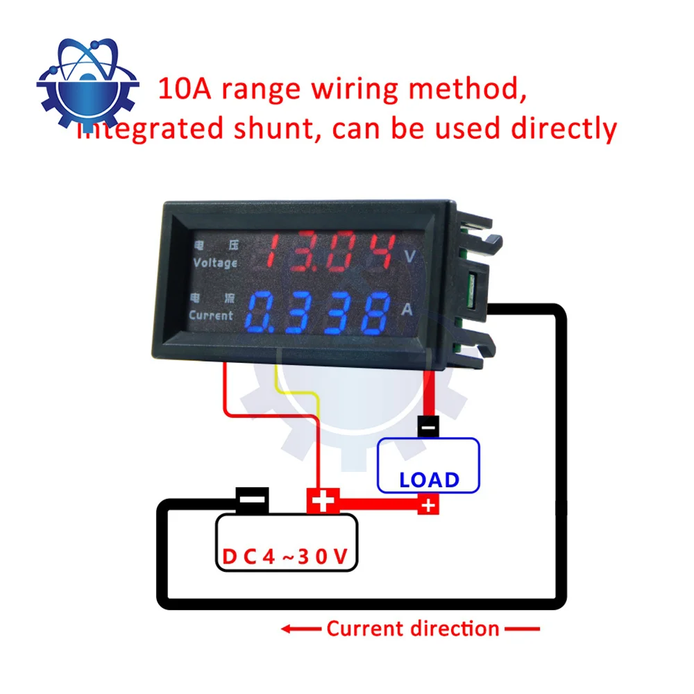 0.28/0.56 Inch DC 0-100V 10A Mini Digitale Voltmeter Ampèremeter 4 Bit 5 Draden Stroommeter Tester Blauw Rood Dual LED-display