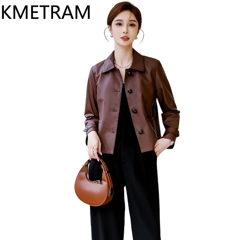 100% First Layer Sheepskin Jacket Woman Coffee Colored Short Genuine Leather Jackets Women Autumn Ladies Clothes 2025 дубленка