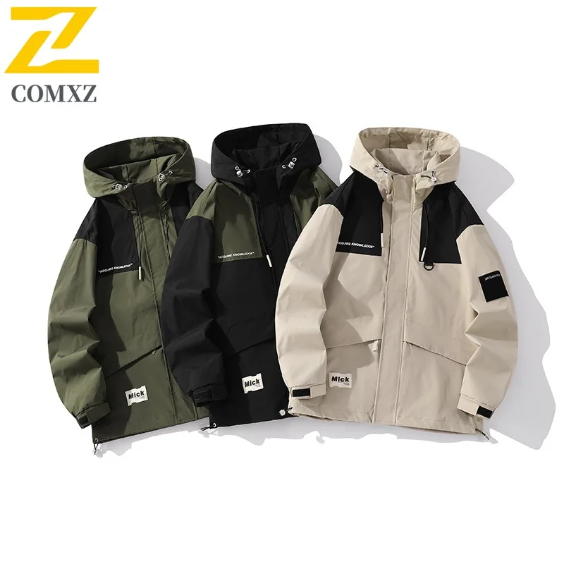 

COMXZ 2025 мужские куртки для путешествий на открытом воздухе, кемпинга, горной ветровки с капюшоном, пальто, осенняя рабочая одежда, водонепроницаемая модная верхняя одежда