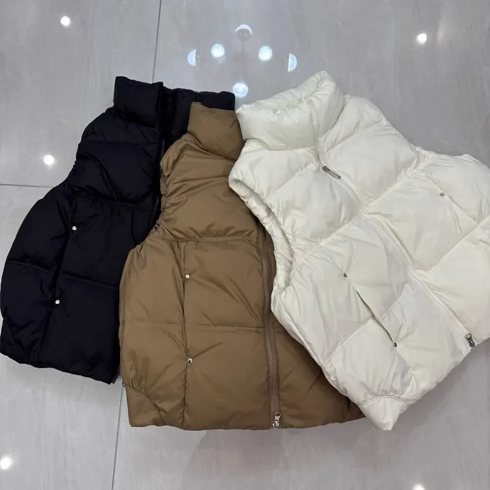 2024 New Down Vest Female Standing Collar Short Coat Loose White Down Jacket Vest Small European Down Jacket Women Sleeveless