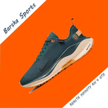 ナイキ-メンズとレディースのリアクションインフィニティランスニーカー、フライニット4 gtxロー、軽量ランニングシューズ、快適でウェアラブル、グリーン