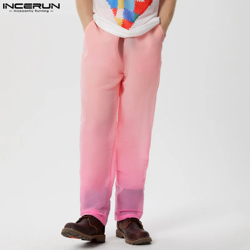 

INCERUN 2024 American Style Trousers Fashion Men Tie Dyeing Perspective Long Pant Male Sexy Casual Hot Sale Thin Pantalons S-5XL