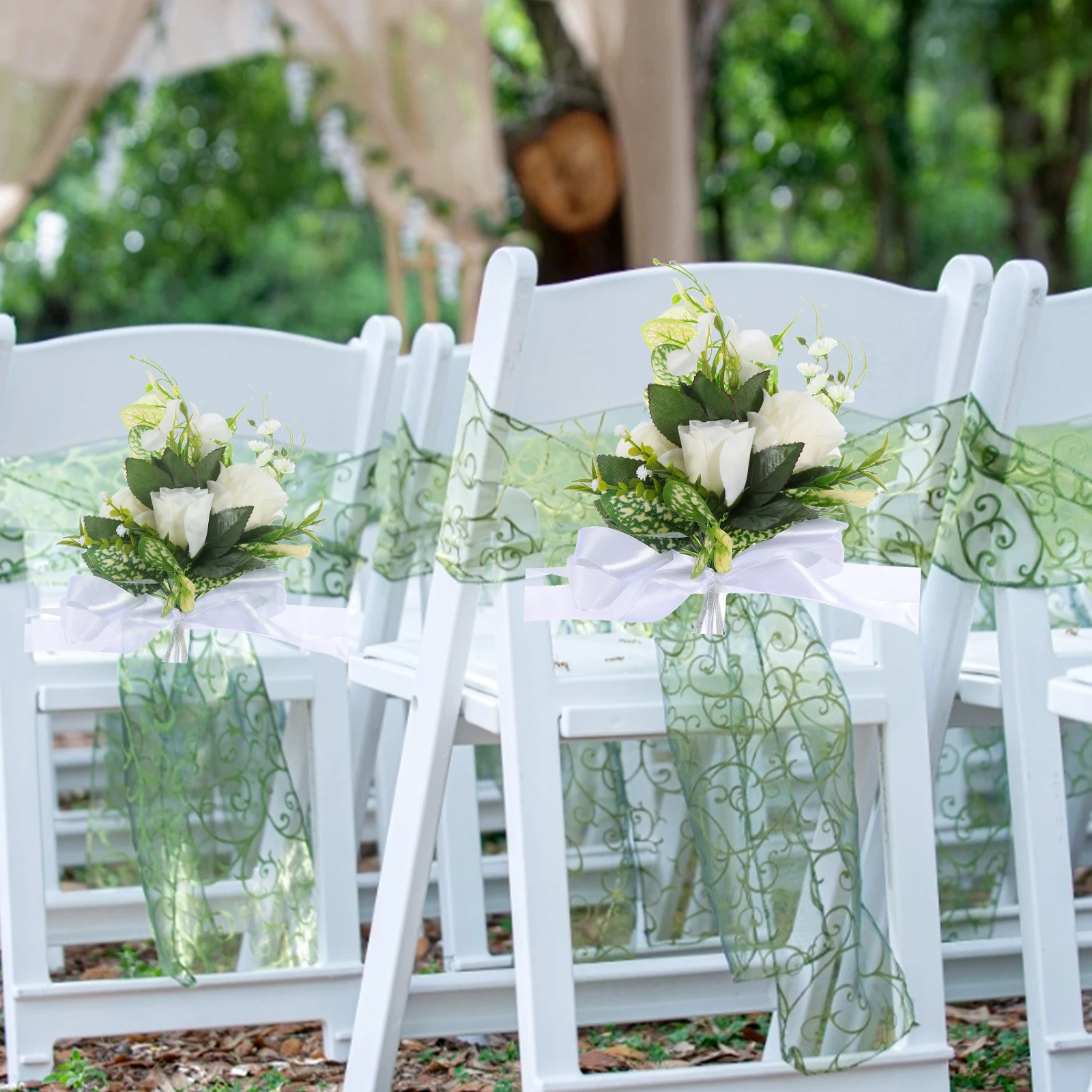 

Floral Chair Back Flower Wedding Decor Decorations for Ceremony White Polyester
