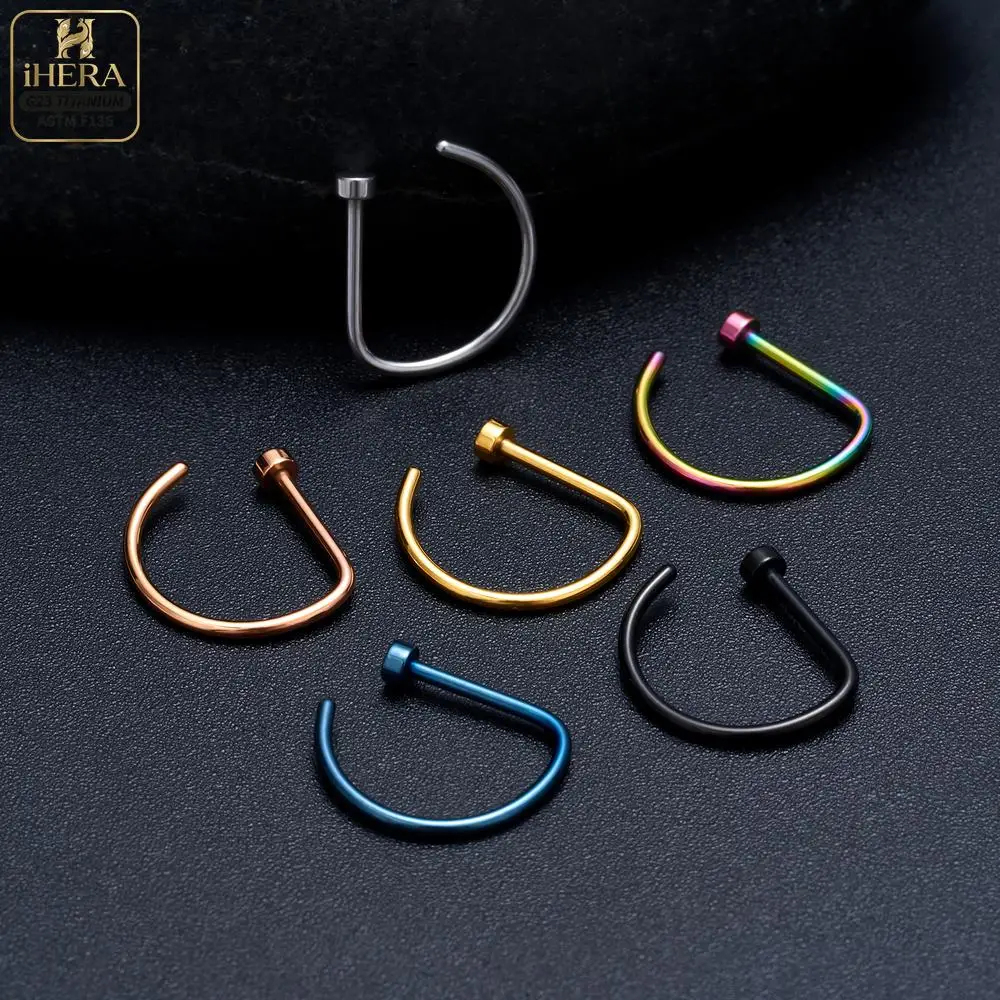 1/10PCS ASTM F136 Titanium Fake Nose Ring Hoop Non Piercing D Shape Nostril Lip Septum Earring Body Jewelry Kit
