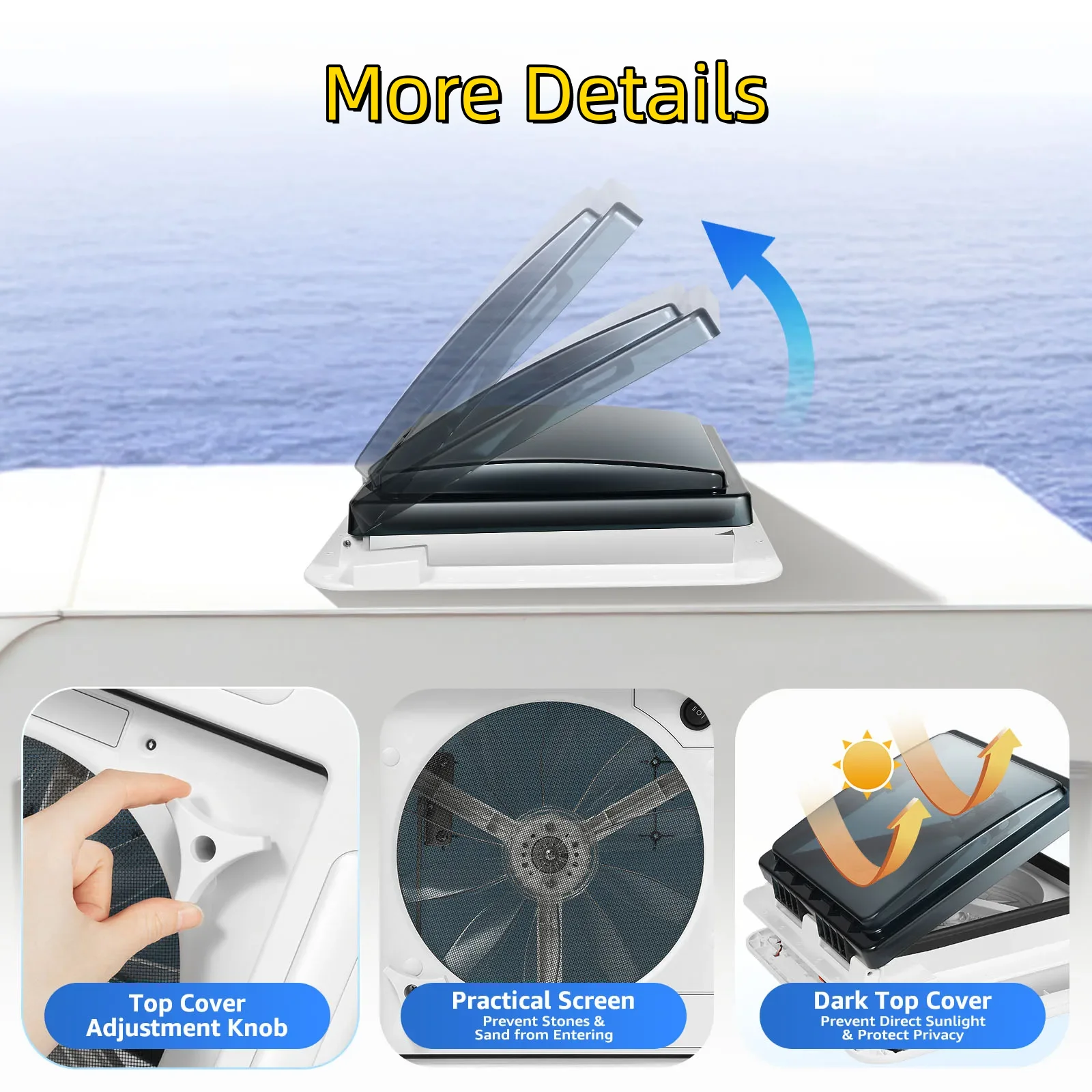 CE Roof Ventilation Fan 280x280mm Motorhome Caravan Stainless Steel Insect Protection Reversible Fan LED Light Energy Saving