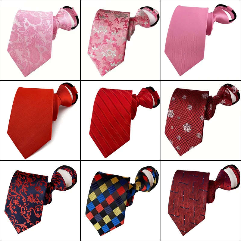 Heißer Verkauf 8CM Zipper Krawatte Männer Bräutigam Hochzeit Streifen Krawatte Faul Pre-gebunden Krawatten Rosa Rot Farbe krawatte Für Männer Frauen