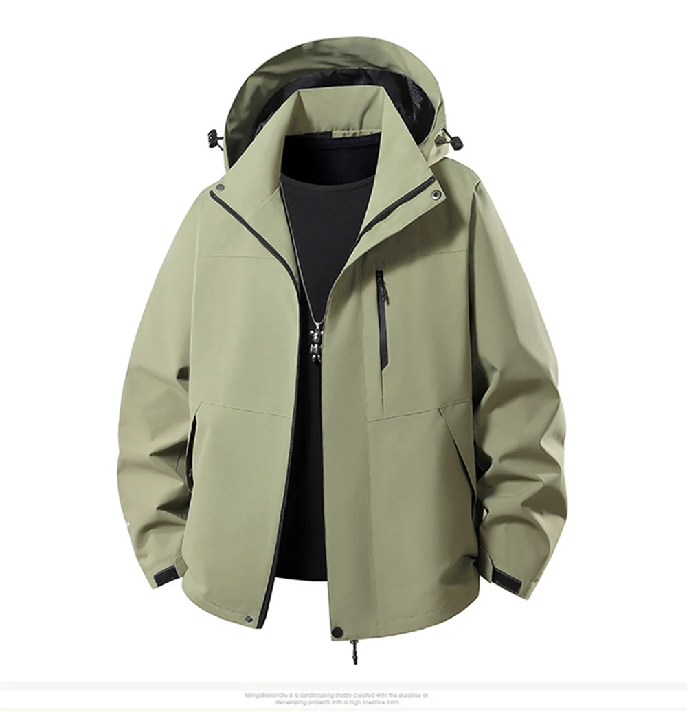 Men's Outdoor Windbreaker Jacket High-Quality Waterproof Detachable Hoodie Mountaineering Single Layer Zip Up Hardshell Jacket