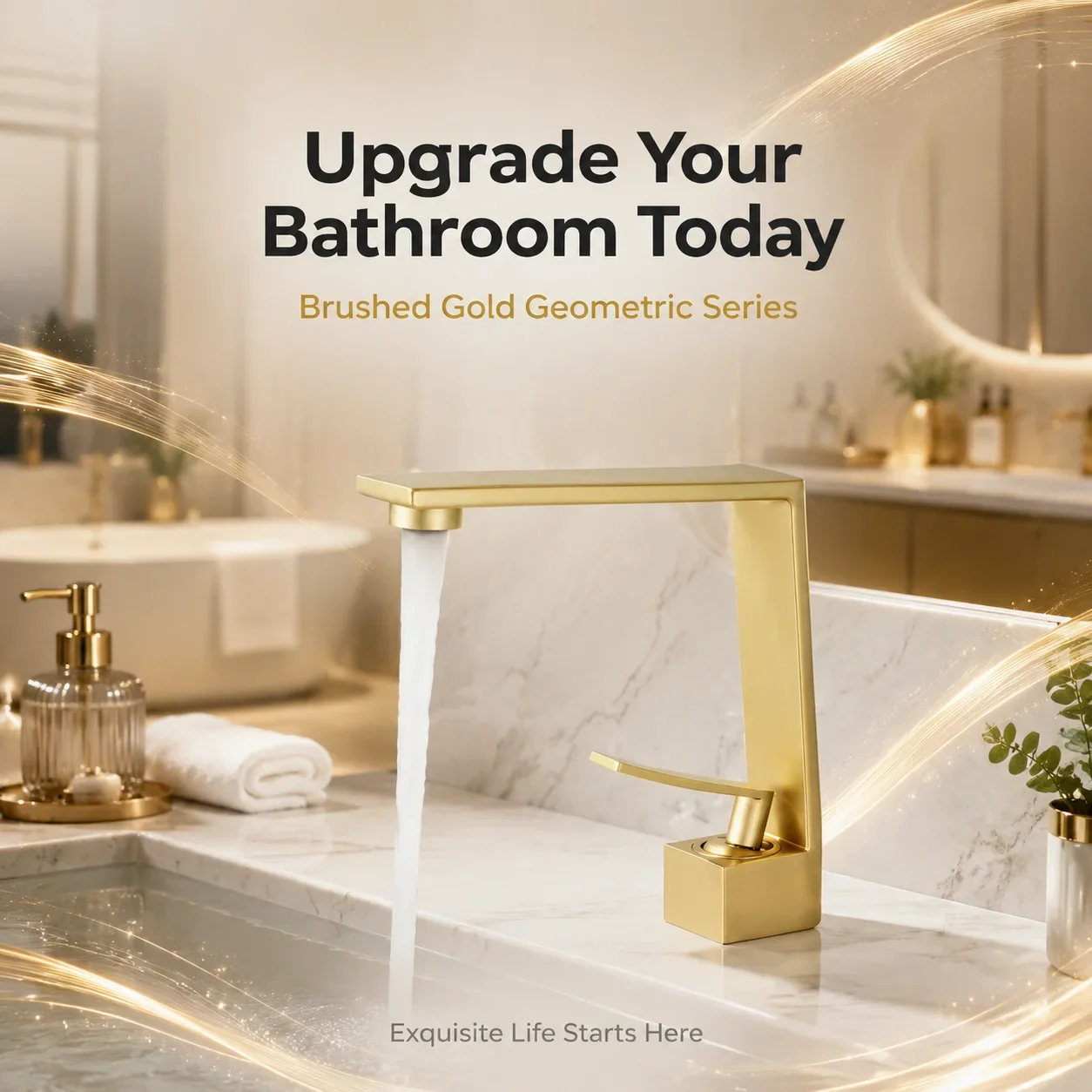 Modern luxury brass basin faucet, brushed gold square, extremely simple handle, bathroom sink, hot and cold washbasin faucet