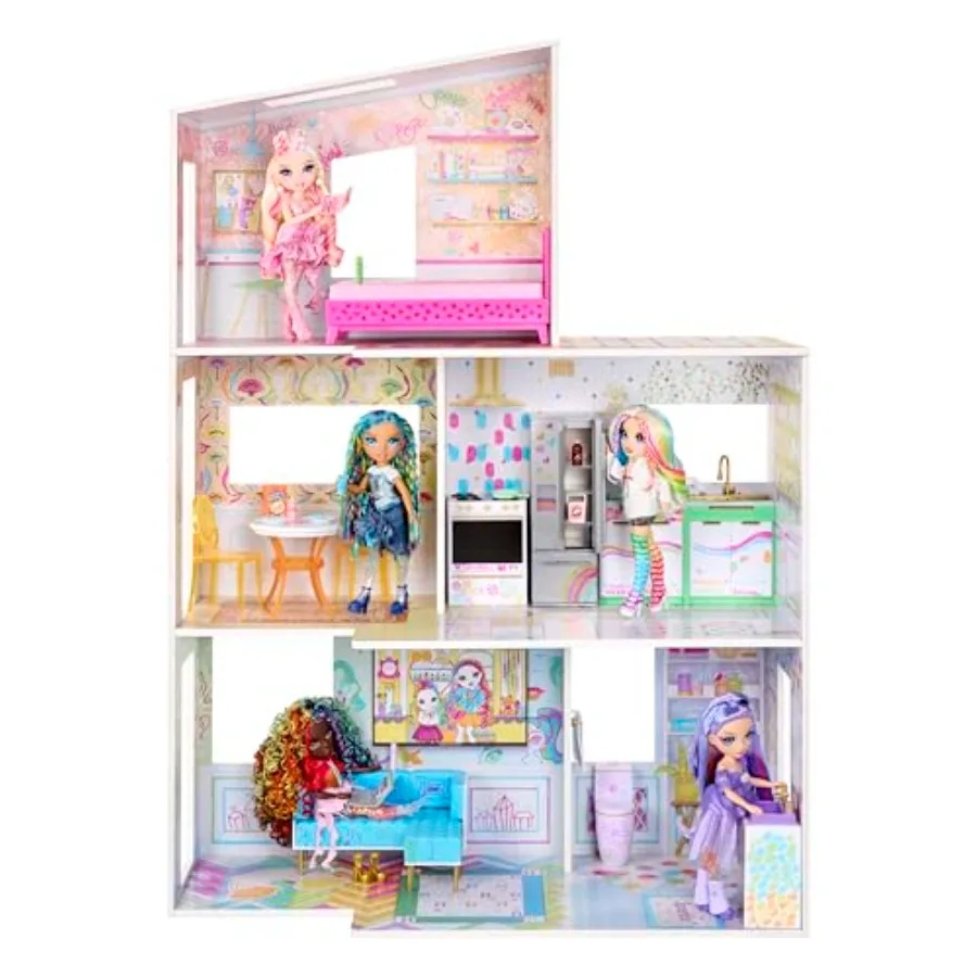 

Color Play 3-Story Doll House Wooden Playset with Washable Markers Includes Toy Furniture and Accessories Multi-Color Design Id