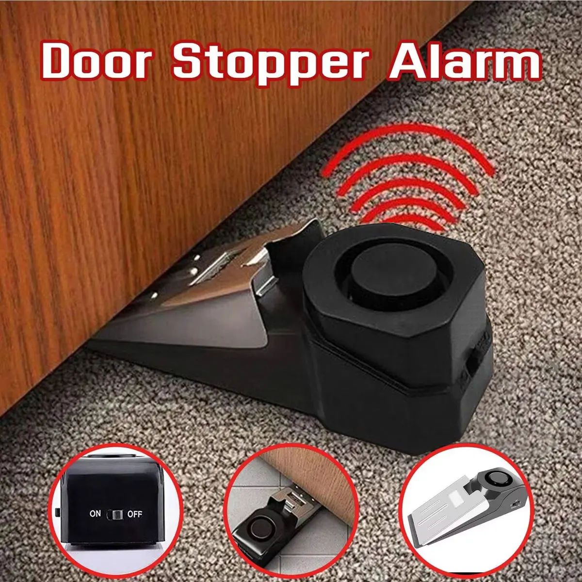 Wireless Door Stop Alarm System 120dB Wedge Security Floor Door Stops Home Doorstop Preasure Alarm