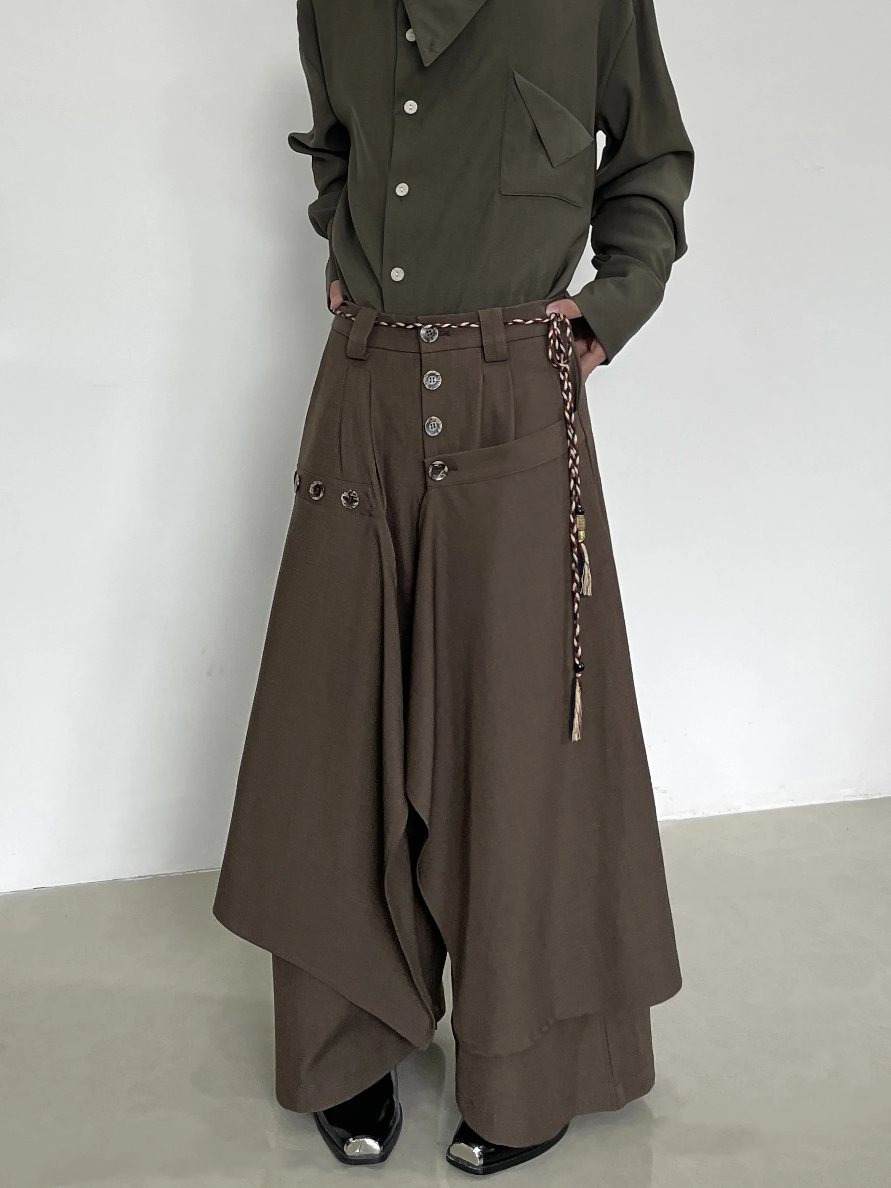 BKYC Retro High-End Simple Design Button Heavyweight Patchwork Pants Skirt West Pants Loose Fit Casual Autumn Season Japanese...