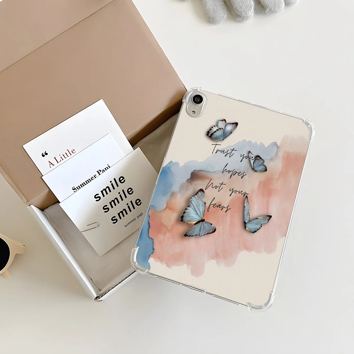Crystal Clear Tablet Case for Samsung Galaxy Tab S9 S10 FE A9 A11 S7 S8 Plus Watercolor Butterfly Inspirational Quote Aesthetic