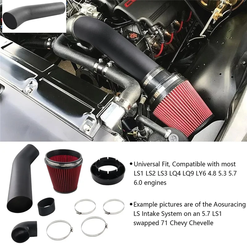

4 Inch Cold Air Intake Kit For LS Swap Filter For Chevy LS1 LS2 LS3 LQ4 LQ9 LY6 4.8 5.3 5.7 6.0 Engines