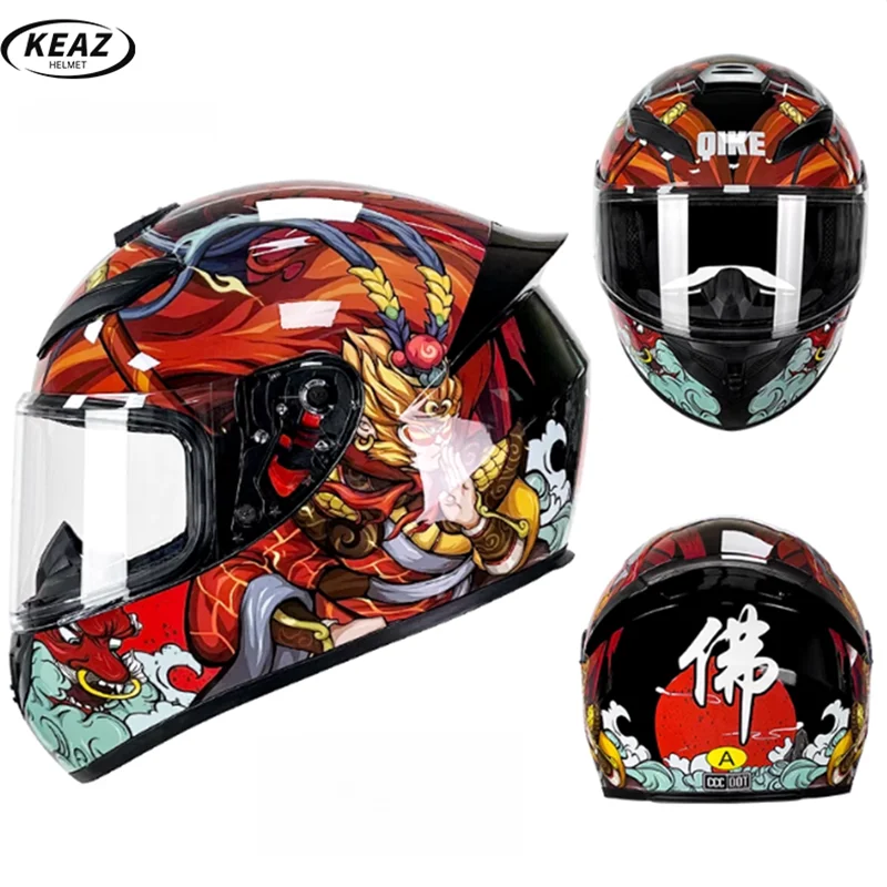 

Dazzle Color WuKong Pattern Full Face Motorcycle Helmet Extended Size Large Head Circumference is Optional High-definition Lenes