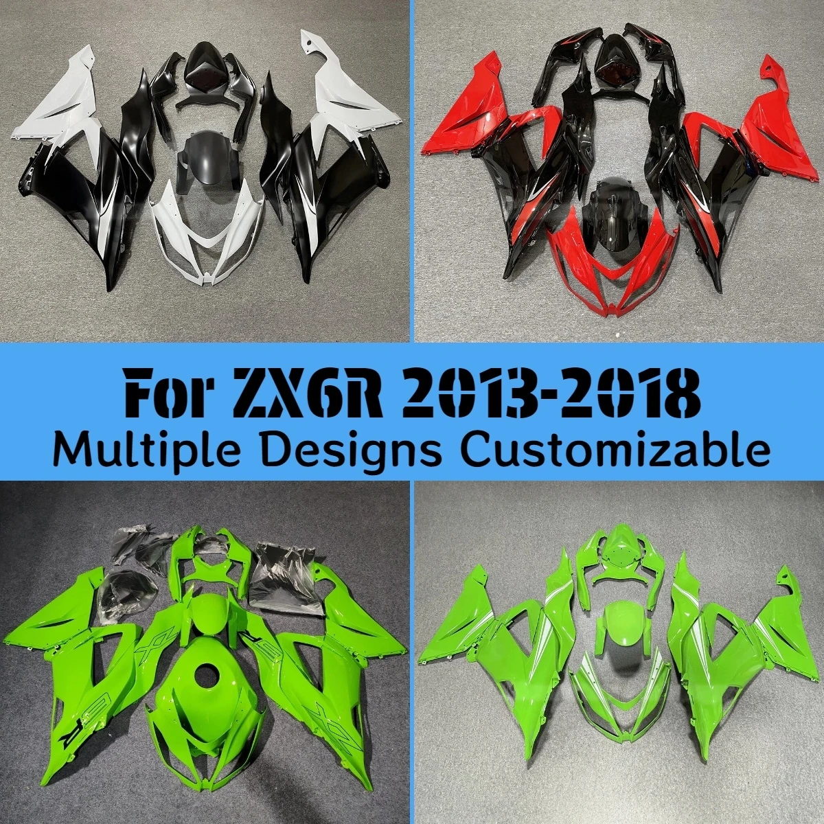 Motorradverkleidungen zum Nachrüsten für Kawasaki ZX-6R 2013-2018 ABS-Verkleidungssatz Spritzguss Passend für ZX6R 13-18