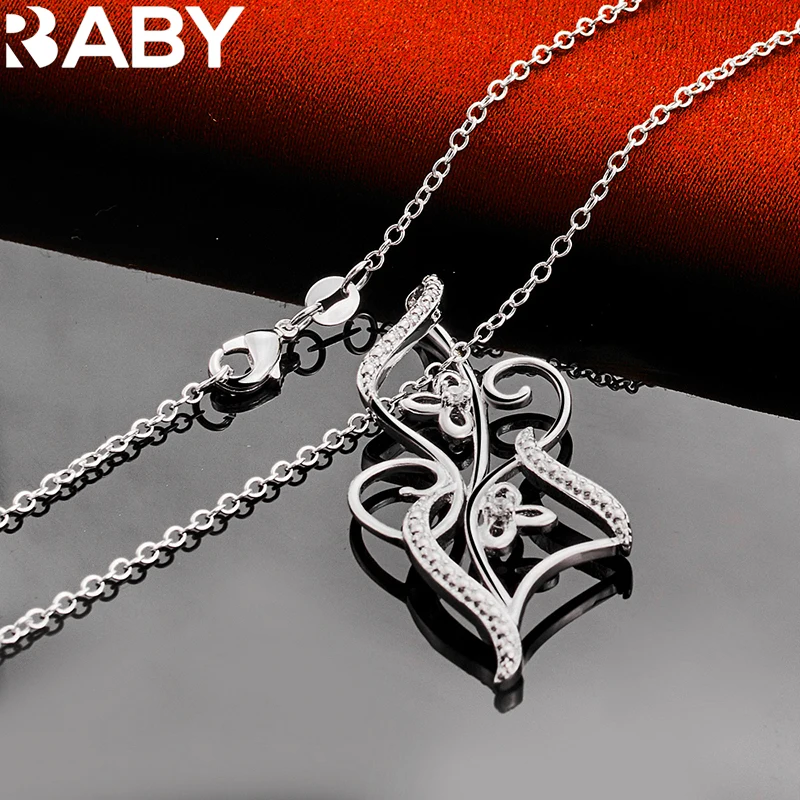 URBABY 925 Sterling Silver con catena da 16-30 pollici AAA zircone collana con ciondolo fiore per le donne gioielli con ciondoli regalo festa di nozze