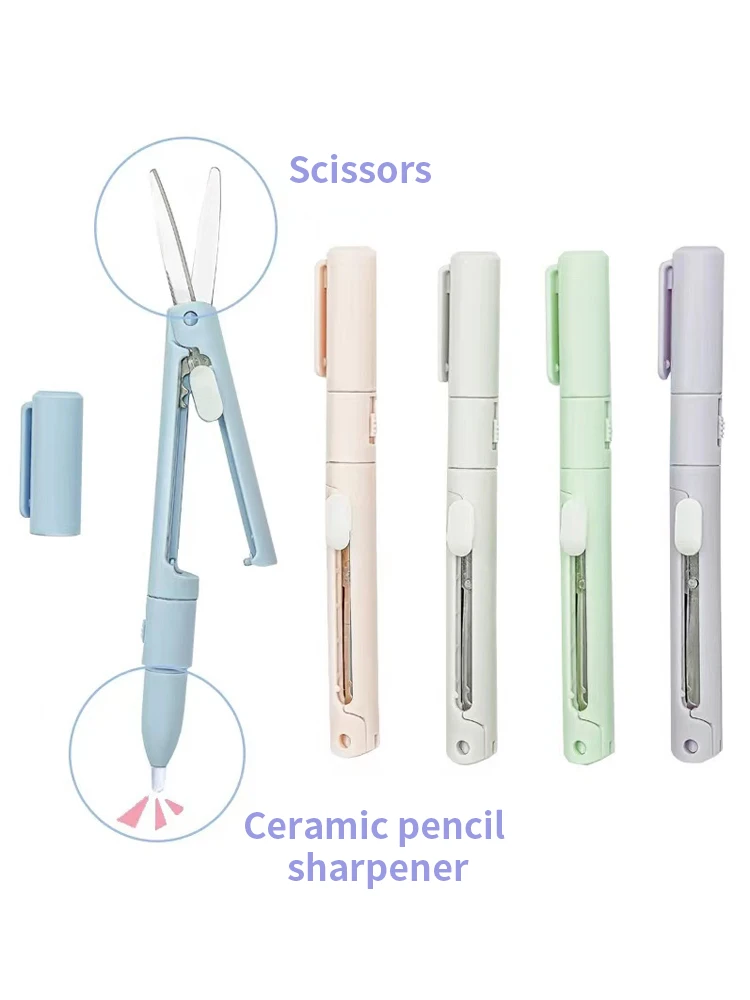 1pc Mini Portable Scissors Paper Cutter Knife 2 In 1 Multifunctional Pocket Pen Shape Scrapbooking Carving Cutting Art Tools