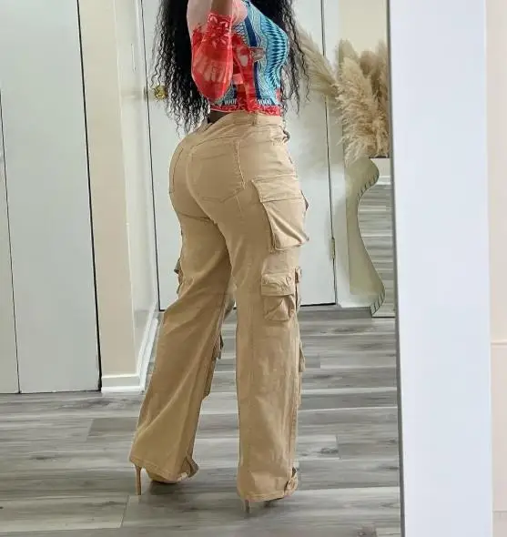 

2026 Elegant Sexy New Women's Fashion Trend Straight Tube Loose Workwear Design with Multiple Pockets Denim Pants