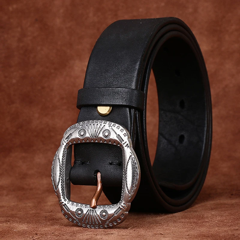 

3.8CM Pure Cowhide High Quality Genuine Leather Belts for Men Brand Strap Male Pin Buckle Jeans Cowboy Cintos Business Belt