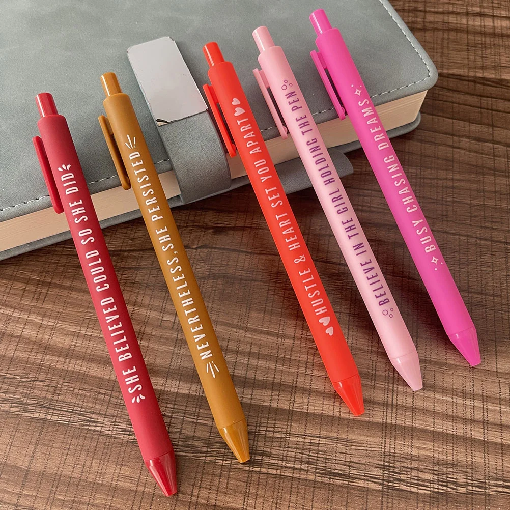 

5pcs Ballpoint Pens For Women Inspirational Quotes Comfortable Grip Smooth Writing Vibrant Colors Daily Journaling Pen Set