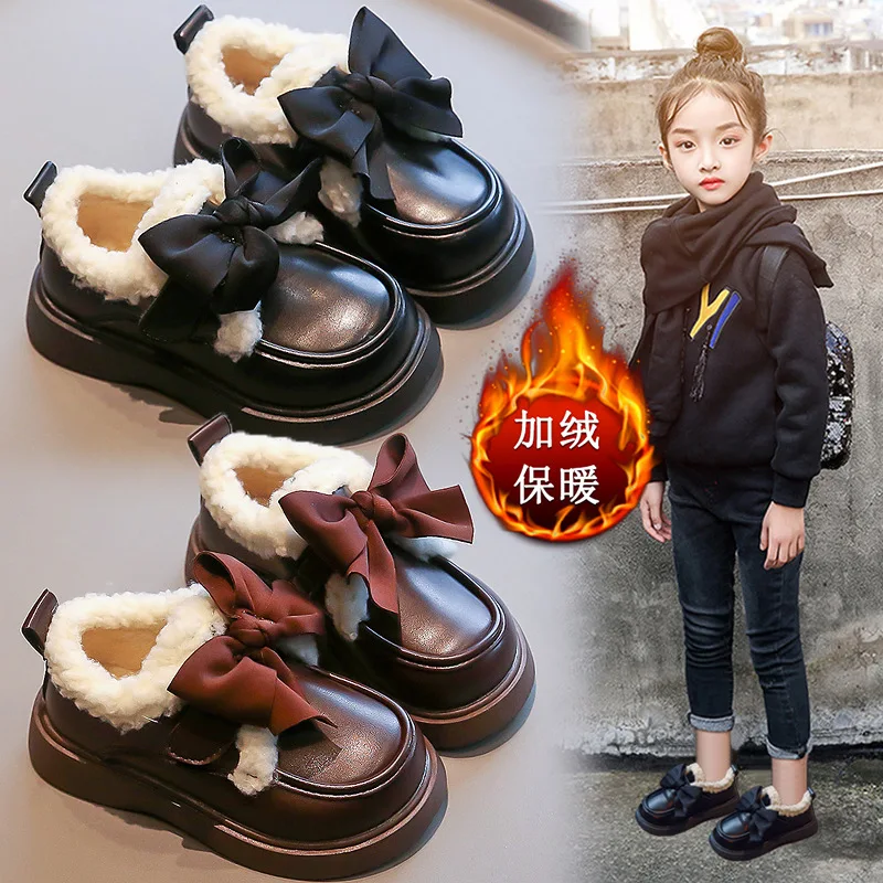 

Girls Warm Shoes Ankle Boots for Winter Children's Leather Shoes Cotton-padded shoes Kids booties Brown Black Beige White