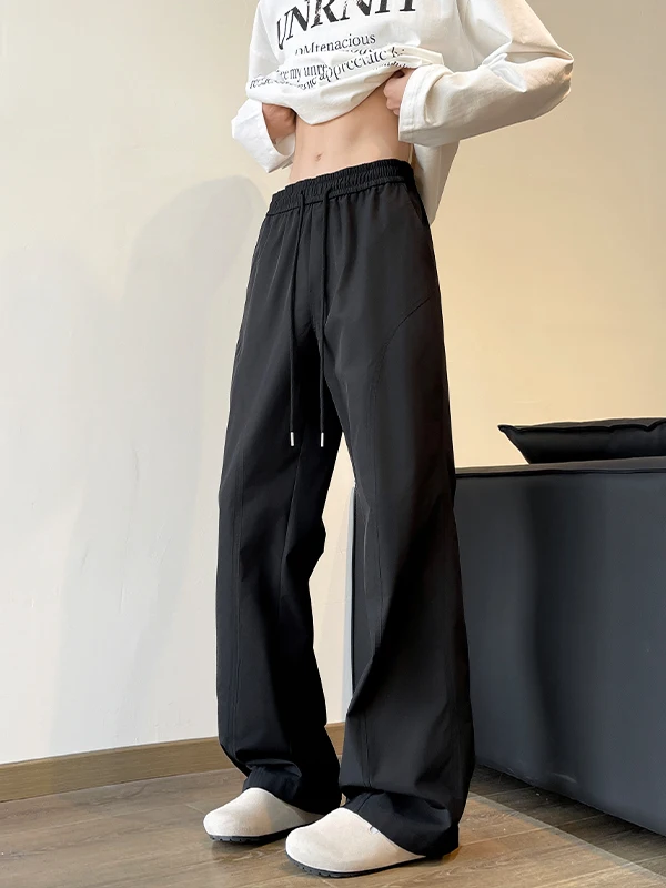 

American Sle Fce Lined Loose Straight Leg Thi Warm Casual Pants Men's Autumn Winter Trousers Wide Leg Long Pants