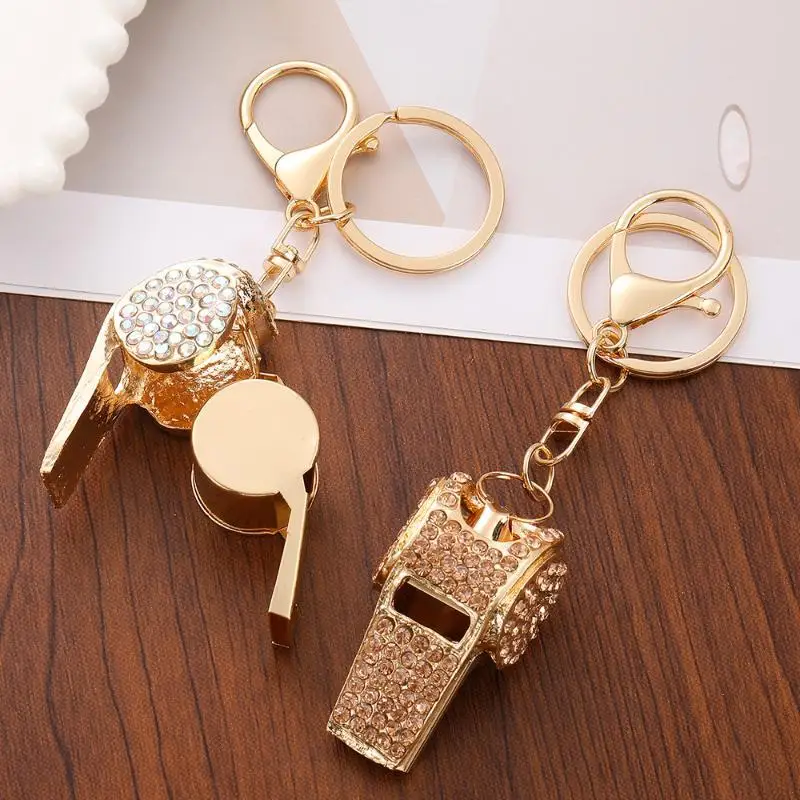 Durable Scratch-Resistant Metal Rhinestone Whistle with Keychain for Sports Referees Coaches Event Staff