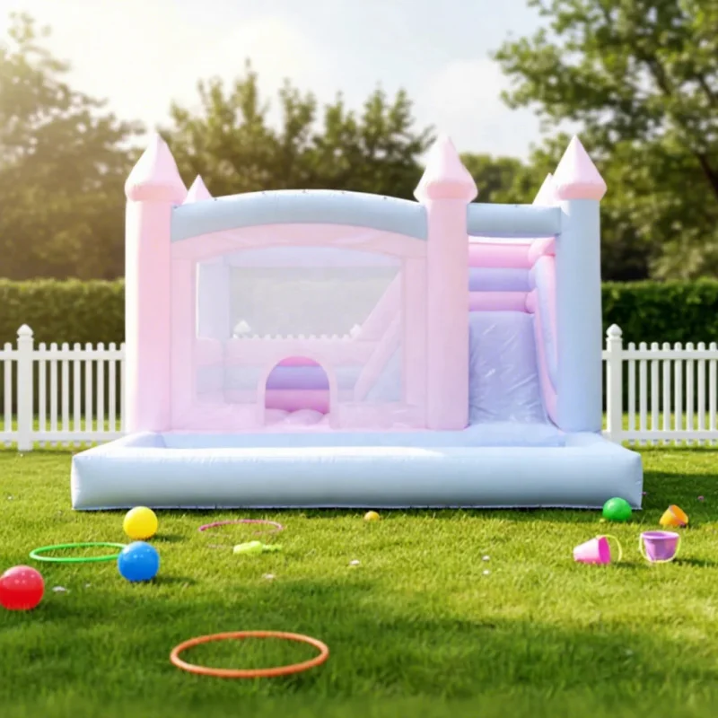New Design Commercial Pink Inflatable Bounce House with Slide Ball Pit Kids Playground Castle Combo