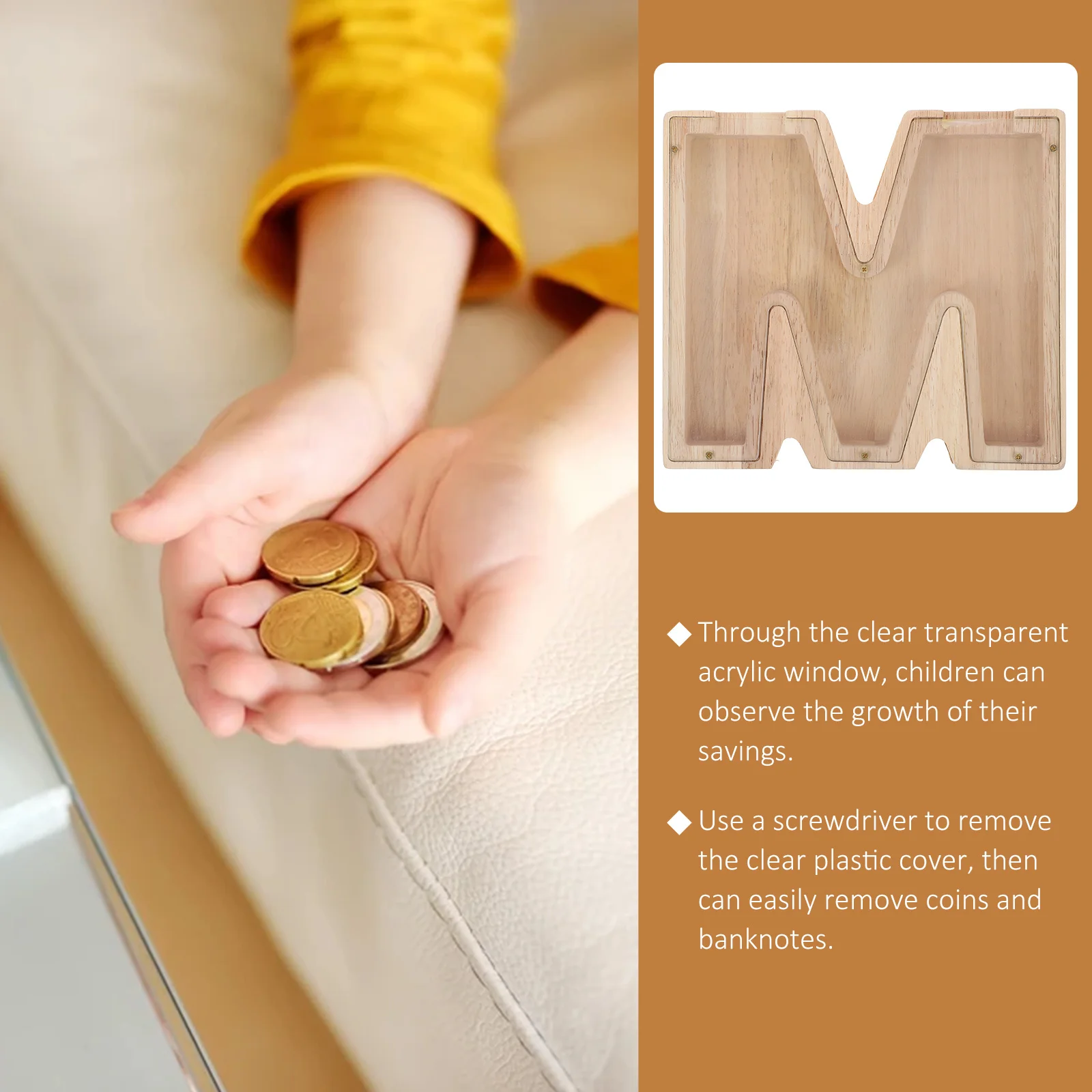 Letter Shaped Piggy Bank with Transparent Window Kids Money Bank for Saving Coins Cash Storage Baby First Coins Gift Idea