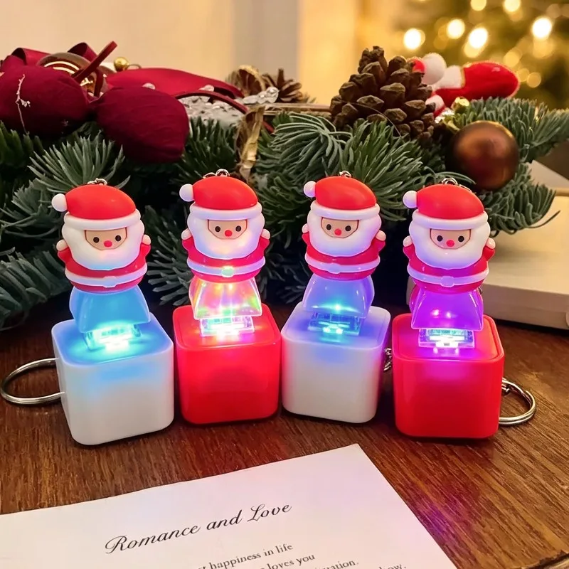Light Up Santa Claus Stress Relief Keychain Voice Function Christmas Key Ring for Bag Pendant Xmas Party Stress Relief Gift