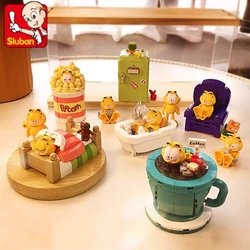 SLUBAN Garfield building blocks animation peripheral model children's educational assembly toys DIY street view birthday gift