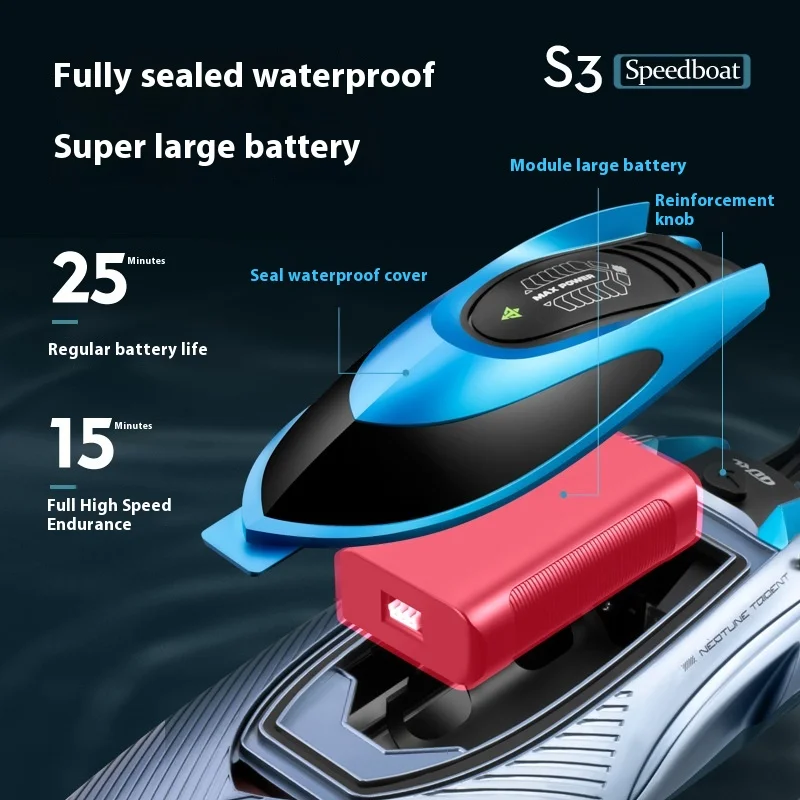 نموذج قارب RC كبير عالي السرعة S3 مع محرك مبرد بالماء وقوة قوية وبطارية منخفضة تحذير ومفتاح واحد لإعادة ضبط قوارب الألعاب على الماء #4