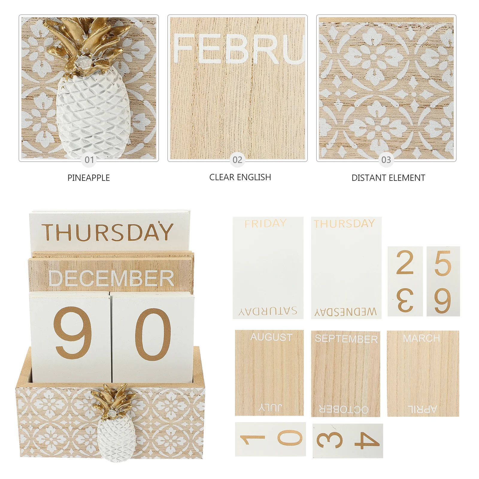 Calendario de bloques de madera de escritorio perpetuo, diseño rústico, uso redondo del año para decoración de mesa de oficina en casa, bloque de calendario de madera