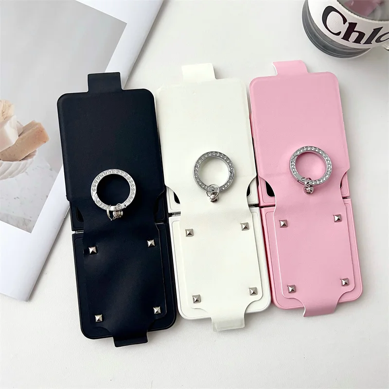 

Luxury PU Leather Ring Phone Case For Samsung Galaxy Z Flip 6 5 4 3 7 FE Hinge Protection Cover